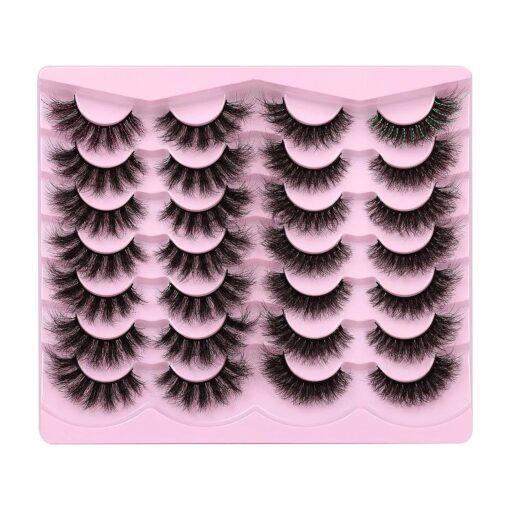 Newcally False Eyelashes Fluffy Wispy Faux Mink Lashes 8D Volume Long Cat Eye Lashes Dramatic 18MM 2 Styles Mixed Fake Lashes 14 Pairs Pack