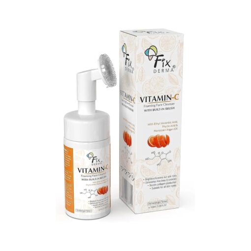 Fixderma 2 % Vitamin C Foaming Face Cleanser with Brush, Face wash for Women & Men, Foaming Cleanser for skin tone, Reduces fine lines & wrinkles, Exfoliates the skin - 3.38 FL, OZ