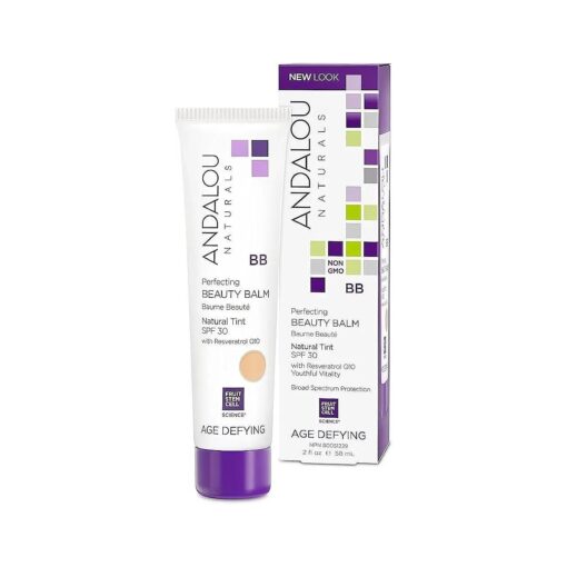 Andalou Naturals Perfecting BB Beauty Balm Natural Tinted Moisturizer with SPF 30, 2-in-1 BB Cream & Face Sunscreen with Broad Spectrum Protection, Mineral Sunscreen with Non-Nano Zinc Oxide, 2 Fl Oz