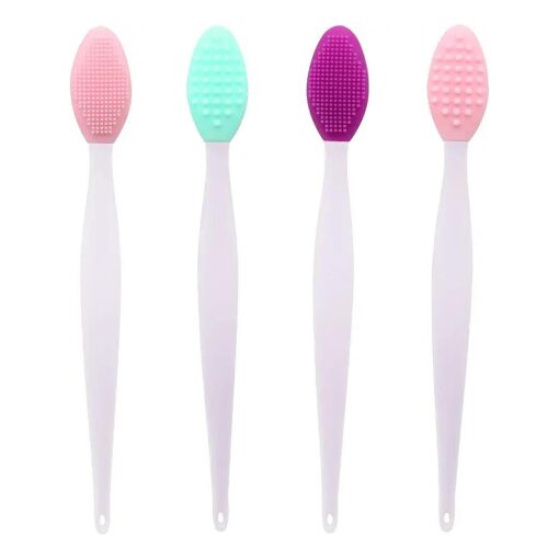 Lip Scrub Brush,2 in 1 Double-Sided Silicone Exfoliating Lip Brush Tool for Smoother and Fuller Lip Appearance ( 4PCS )