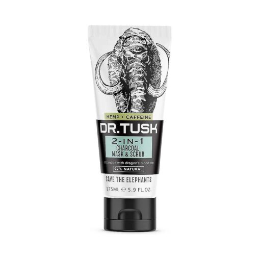 DR. TUSK 2-in-1 Mens Face Scrub & Facial Mask | Exfoliating Charcoal Cleanser | Kaolin & Bentonite Clay | Hempseed Oil & Caffeine | Natural Skincare for Men 5.9 Fl Oz