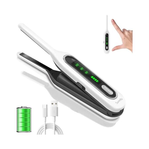 SUNMAY Cordless Mini Flat Iron, 3/10" Small Cordless Hair Straightener for Short Hair, Portable Pencil Flat Iron with 5000mAh Battery, 2 in 1 Flat Iron Hair Straightener & Curler for Travel