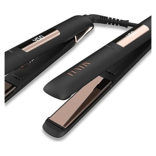 FUNTIN S10 Hair Straightener, Flat Iron - 100 % Pure Titanium Flat Iron for straightening Curls Ion 2 in 1 Inside 1 Inch ( Black Rose Golden )