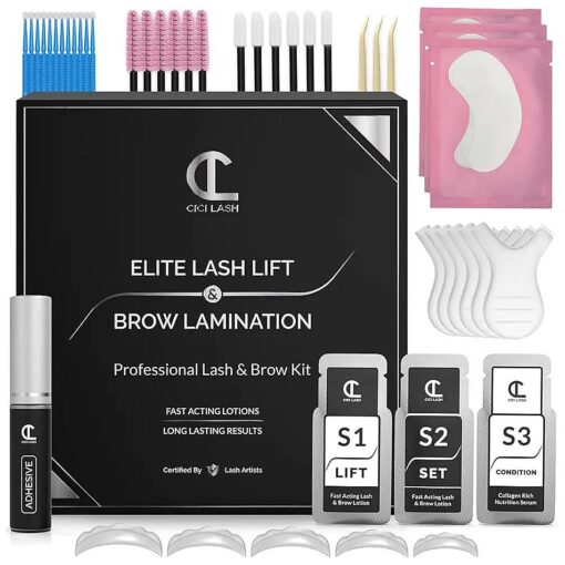 2 in 1 Lash Lift Kit and Brow Lamination Kit | Instant Perming, Lifting & Curling for Eyelashes & Eyebrows | Professional Salon Results Lasting 6-8 Weeks | Includes Glue & Supplies for 5+ Treatments