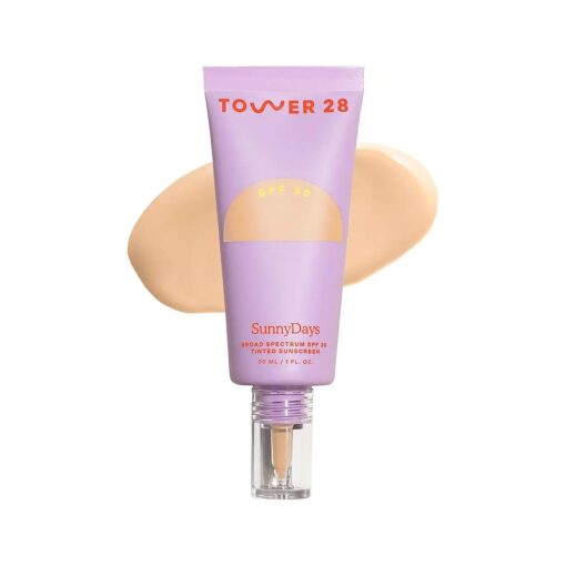 Tower 28 SunnyDays SPF 30 Tinted Sunscreen, 15 MELROSE | 2-in-1 Foundation with Mineral Sunscreen Broad Spectrum UVA/UVB Protection | Light-Medium Buildable Coverage, Natural Finish | 1 Fl Oz