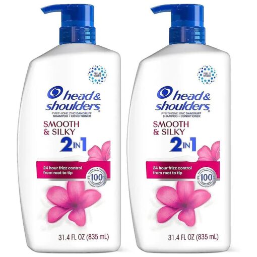 Head & Shoulders 2-in-1 Dandruff Shampoo and Conditioner, Anti-Dandruff Treatment, Smooth & Silky, 31.4 fl oz Each, Twin Pack