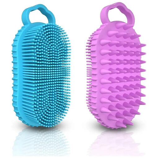 2 Pack Silicone Body Scrubber, 2 in 1 Shower and Shampoo Scalp Massager Brush for Dry and Wet, Men Women Bath Exfoliate Accessory