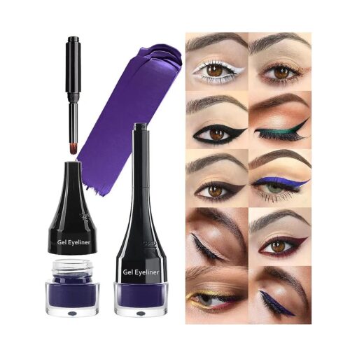 2-in-1 Gel Eyeliner Set, Tattoo Eyeliner Waterproof Smudge Proof Eyeliner Gel Eye-liner Pot Cream Eyeliner Tool with Gel Liner Brush, High Pigment Eye Makeup Gel Eye-liners for Women ( Purple )