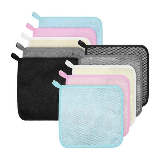 Tudomro 10 Pieces Double Sided Man Wash Cloths Bath Exfoliating Body Face Washcloth Scrub Cloths Wipe Washcloths Towel for Body Shower for Men and Women ( Multicolor,10.2 x 8.7 Inch )