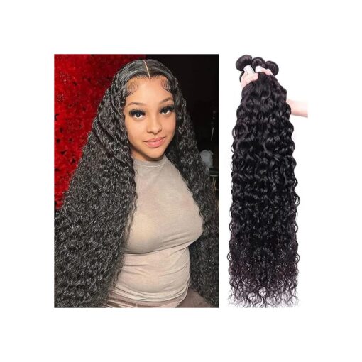 Water Wave 3 Bundles Human Hair 20 22 24 Inch 10A Brazilian Virgin Curly Human Hair Bundles Double Weft Deep Wave Bundles Natural Black Color Wet and Wavy Hair Extensions