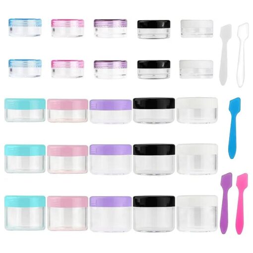 Accmor 25 Pieces Acrylic Containers with Lids 3/5/10/15/20 Gram Size Cosmetic Jars with 5 Pieces Mini Spatulas Gift