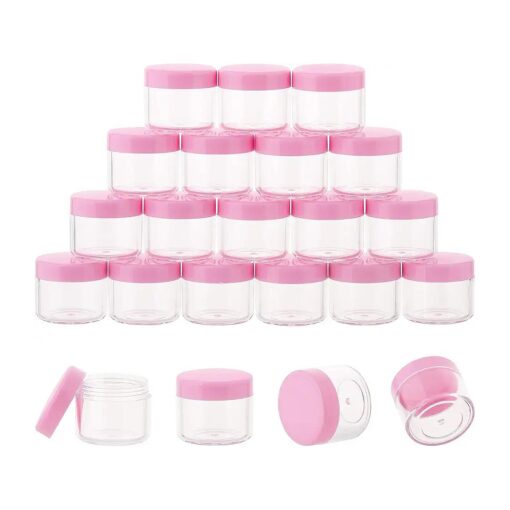 ZEJIA 20 Gram Pink Cosmetic Jars with Lids, 20 Pieces Plastic Cosmetic Containers, Travel Size Sample Containers, Small Round Travel Jars for Lotions, Powder, Beauty Products, Slime ( 20 ML/0.7 oz )