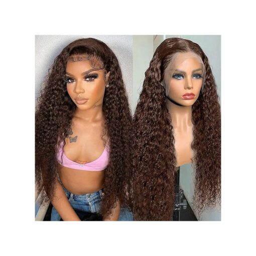 20 Inch Brown Wig Human Hair Pre Plucked 13x6 Chocolate Brown Deep Wave Lace Front Wigs Human Hair 180 Density HD Lace Frontal Brown Curly Wigs for Women Wet and Wavy Glueless Wigs Human Hair