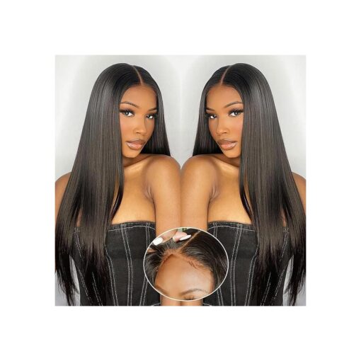 Wear and Go Glueless Wigs Human Hair Pre Plucked Pre Cut 6x4 Straight Lace Front Wigs Human Hair Wigs for Women No Glue Hd Lace Front Closure Ready to Wear Wigs 180 % Density 20 Inch Natural Black