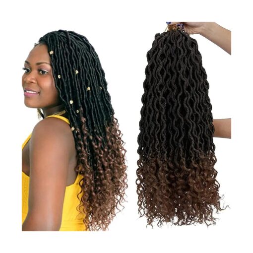 OMGREAT Faux Locs Crochet Hair 20 Inch Deep Wave Braiding Hair With Curly Ends Crochet 6 Packs 24strands/pack Goddess Locs Synthetic Braids Hair Extensions ( Light Brown )