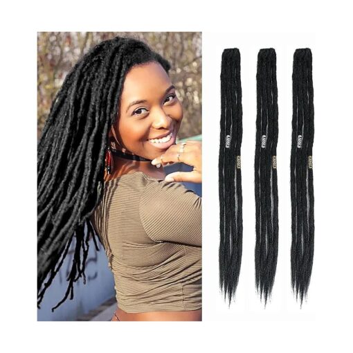 Dsoar Clip in Dreadlock Extensions Synthetic Dreads with Clip 20 Inch Handmade Dreads Crochet Loc Extensions ( 3 Sets in total 12 pcs, Black )