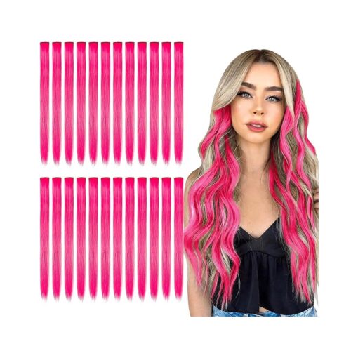 Kyerivs Colored Clip in Hair Extensions for Girls 24PCS 20Inch Rainbow Straight Synthetic Hairpieces Stocking Stuffers for Girls Party Highlights Colorful Hair Accessories Halloween Gifts for Women