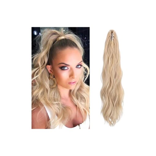 Lommel Ponytail Extension Claw Clip Ponytail Extension for Women 20 Inch Long Wavy Ponytail Extensions Synthetic Ponytail Hairpiece Natural Soft Daily Use ( 18/613 )