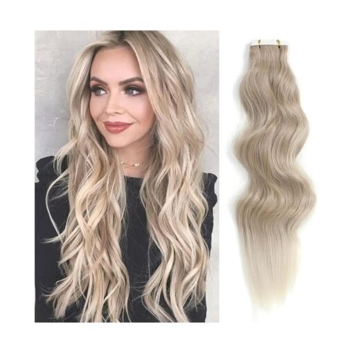 Tape in Hair Extensions 20 Inch Long Wavy Natural Soft Synthetic Hair Extensions 10pcs 50g Tape ins Hair Extension Skin Weft Hair Pieces for Women ( 20 Inch, 10PCS Dirty Blonde )