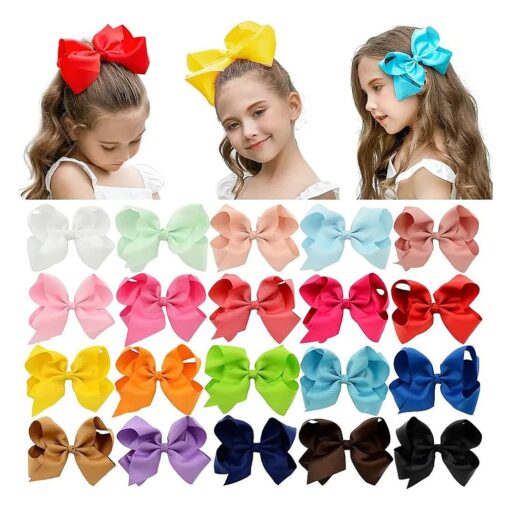 DEEKA 20 PCS Multi-colored 6" Hand-made Grosgrain Ribbon Hair Bow Alligator Clips Hair Accessories for Little Girls