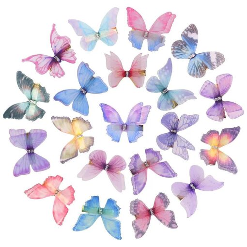 20 Pieces Moving Butterfly Hair Clips, Small Realistic Colorful 90s Hair Accessories for Women and Girls -Blue & Pink & Purple