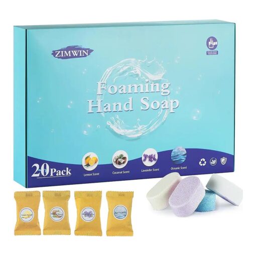 20 Pack Foaming Hand Soap Tablet Refills, 4 Scent, 12g Big Tablets, Makes 240 fl oz Soap Total, Eco Friendly Hand Wash Tablets Lemon, Coconut, Oceanic, Lavender Fragrance