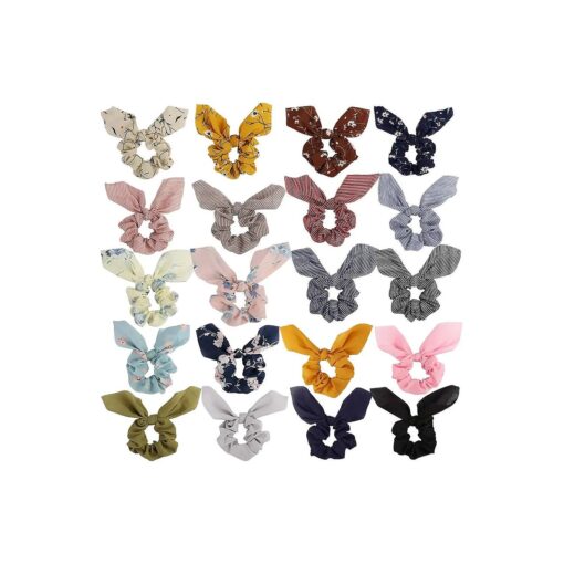 20 Pack Hair Scrunchies for Women, Adorable Chiffon Bow Scrunchies for Thick Hair, Bunny Ear Scrunchies Elastic Bulk Scrunchies Hair Accessories Hair Ties for Girls