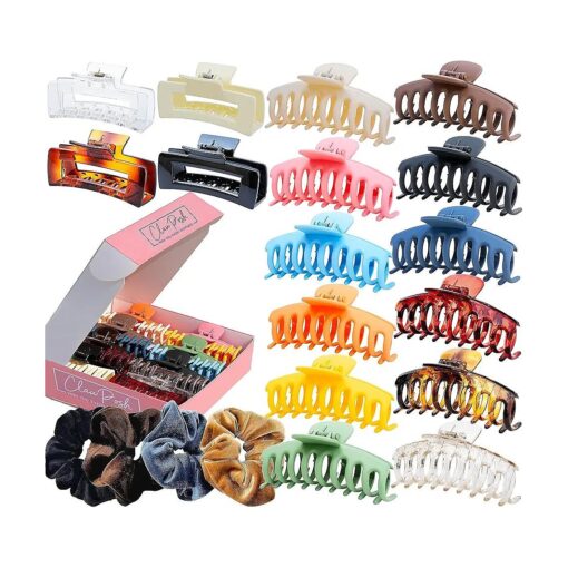 20 Pack | 4.3in Large Hair Claw Clips for Women Thick Long Hair | 4.5in Velvet Scrunchies | Non-Slip, Strong & Colorful Hair Clips Set for Easy Hairstyling