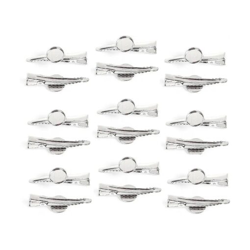 JGFinds Silver Tone Barrette Hair Clips with Cabochon Setting for DIY Crafts & Accessories, 20 Pack for Arts & Crafts