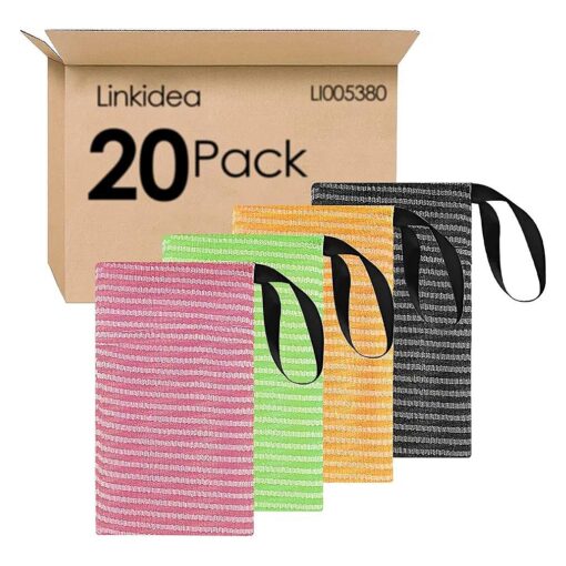 Linkidea 20 Pack Nylon Exfoliating Mesh Soap Bag Bulk Pack, Wholesale Multi-Pack Bar Soap Saver Pouch with Drawstring, Exfoliator Body Scrubber Soap Pocket Holder for Bath Shower