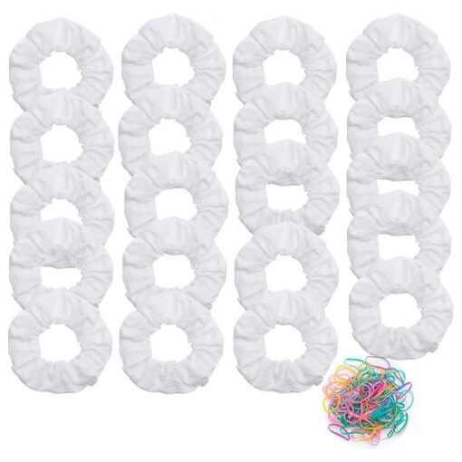 20 Pack White Cotton Scrunchies for Tie Dye Party Hair Elastic Hair Ties Pony Tail Holder for Women