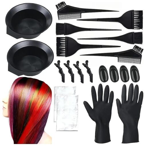 20 Pcs Hair Dye Kit, DIY Salon Hair Coloring Bleaching Tools, Hair Dye Brush and Bowl Set, Ear Cover, Hair Highlighting Cape, Shawl, Gloves, Hair Clip Kits