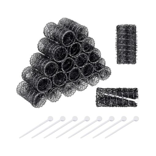 20 Pieces Hair Styling Brush Roller Hair Curler Roller Hair Mesh Roller and 20 Pieces Plastic Roller Picks for Women Girls Hair Styling ( 2.5 x 1.4 Inch, Black )