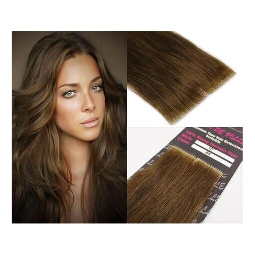 20 Pcs X 18" Invisible Seamless Tape In PU Skin Weft Machine Injected Remy Human Hair Extensions ( # 4 Brown )