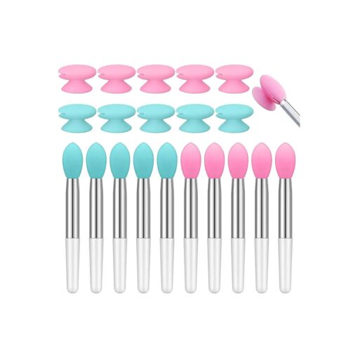 20 Pcs Silicone Lip Brush Covers and Lip Brushes for Lipsticks, Lip Gloss, Lip Balm and Other Cream Makeup Products ( Pink, Green )