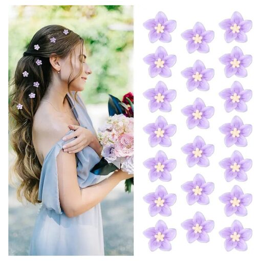 YISSION 20Pcs Mini Flower Hair Clips for Girls Women Cute Hair Pins Small Hair Clips Lily Flower Clips for Hair Wedding Hair Barrettes Bridal Hair Accessories for Girls Women Purple