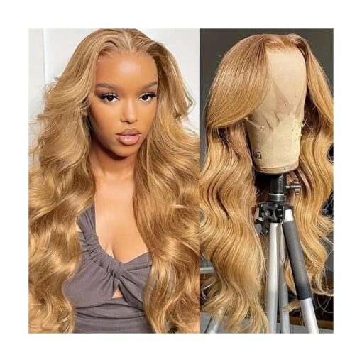 SOSATISFY Body Wave Honey Blonde Wig Human Hair 13x4 Honey Blonde HD Lace Front Wig Human Hair 200 % Density 27 # Colored Human Hair Wigs Pre Plucked with Baby Hair ( 20 inch )