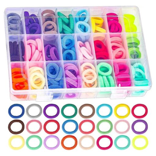 Baby Hair Ties, 200 Pcs Toddler Hair Ties with Organizer Box Colorful Cotton Seamless Hair Bands for Girls Kids Summer Gifts ( 24 Colors )