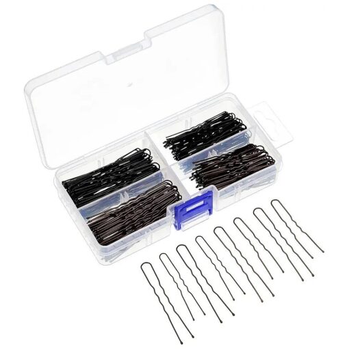 Hicarer 200 Pcs 2.4 & 2 Inches U Shaped Hair Pins with Storage Box Black and Brown for Women Hair Bobby Pins with Clear Storage Box