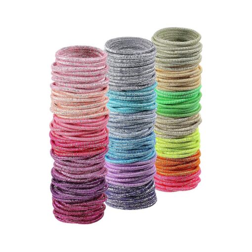 200 Pieces No-metal Hair Elastics Hair Ties Ponytail Holders Hair Bands ( 2 mm, Baby Size, Glitter Multicolor )