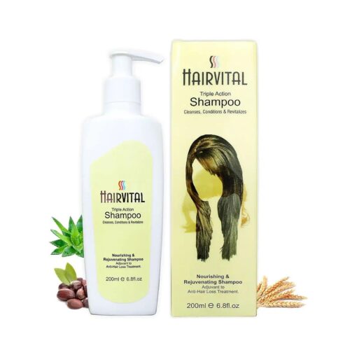 SALVE Hairvital shampoo a unique bi phase shampoo which cleanses, conditions and revitalizes with Aloe Vera, Wheat Germ protein, jojoba oil and vitamin E 200ml .