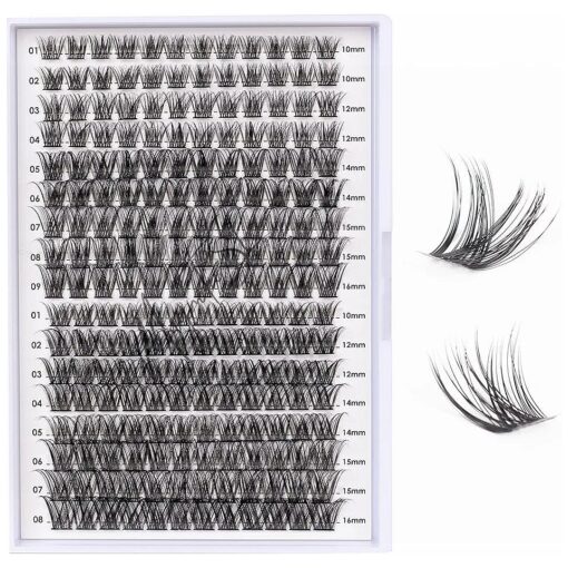 Lash Clusters 204 Pcs Individual Lashes Clusters Eyelash Extensions False Eyelashes DIY Wispy Fluffy Lash Extension Kit Reusable False Eyelashes Natural Look Mix 10-16mm C D Curl ( DM01+DM17 )