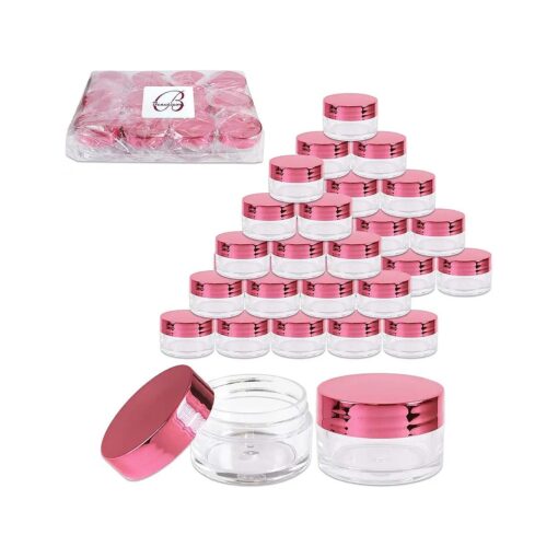 Beauticom 20g/20ml USA Acrylic Round Clear Jars with Lids for Lip Balms, Creams, Make Up, Cosmetics, Samples, Ointments and other Beauty Products ( 48 Pieces, Rose Gold Lid ( Flat Top ) )