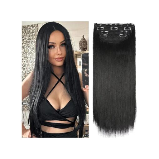 Hair Extensions Straight 4Pcs Clip in Hair Extensions Soft Hair Extensions Black Hair Extensions 20 Inches Thick Hair Extensions Clip In ( 4pcs, 20Inch, 1B # )