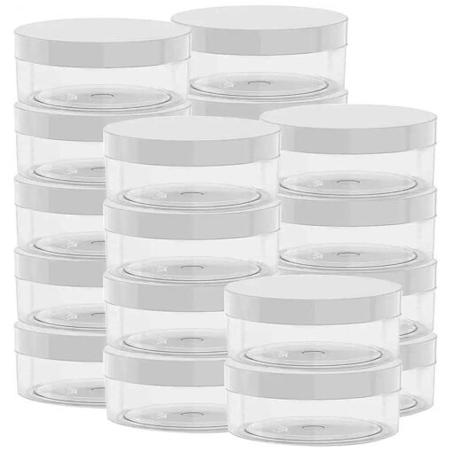 20 Pcs 1 Ounce Plastic Jars Containers Round Screw Lids Cosmetic Jars Leak Proof Clear Containers for Cosmetic, Salves, Balms, Lip Balm or Others, White Lids