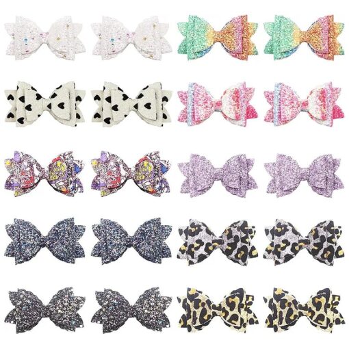 20PCS Glitter Hair Bows for Girls 3.5Inch Sparkly Sequin Glitter Bows Alligator Hair Clips Hair Accessories for Baby Girls Toddlers Kids Children