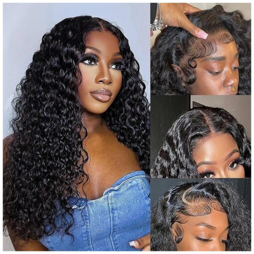 20inch Deep Wave Lace Frontal Wigs Human Hair 13x4 HD Transparent Deep Wave Frontal Wigs Human Hair Pre Plucked with Baby Hair 180 % Density Deep Curly Lace Front Human Hair Wigs for Women ( 20inch )