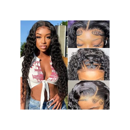 13x6 HD Transparent Deep Wave Lace Front Wigs Curly Human Hair Wigs for Women Glueless Brazilian Curly Lace Frontal Wigs Human Hair Pre Plucked With Baby Hair 10A Natural Black 180 % Density ( 20inch )