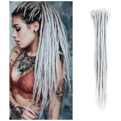 Aosome Dreadlock Extensions 20inch Handmade Synthetic Reggae Hair Extensions Light Grey 20 PCS