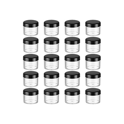 20PC S Plastic Cosmetic Containers Transparent storage tank with screw cap Storage Jars be used for Clay, Liquid, Sample ,20 ml/ 0.7 oz ( black lid )